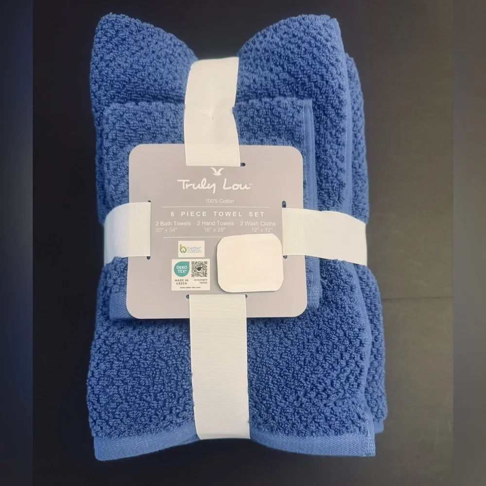 6pc TRULY LOU 100% Cotton Bath Towel Set - CabanaBlue